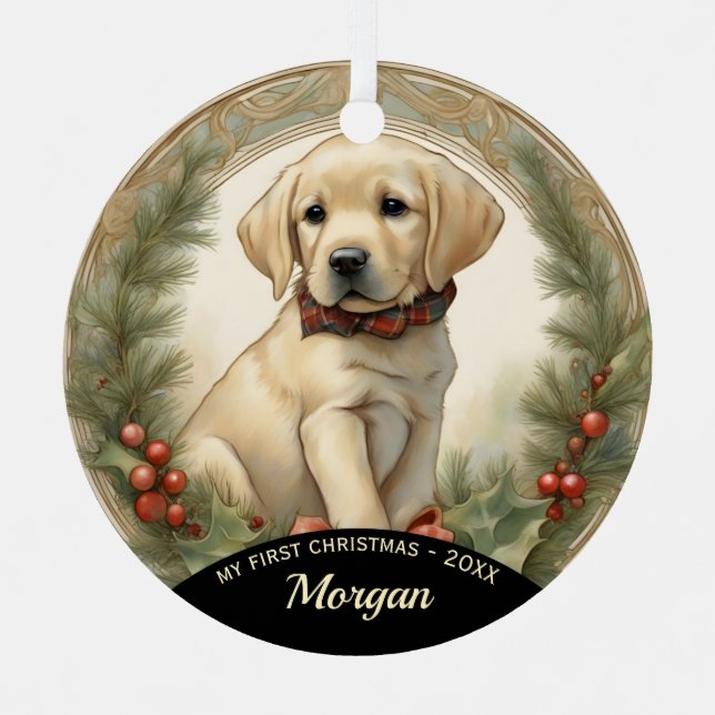 Golden Labrador Welppy's First Christmas Ornament (Vorderseite)