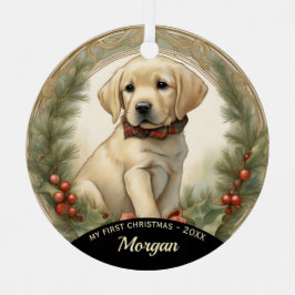 Golden Labrador Welppy's First Christmas Ornament Aus Metall