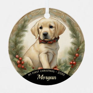 Golden Labrador Welppy's First Christmas Ornament Aus Metall
