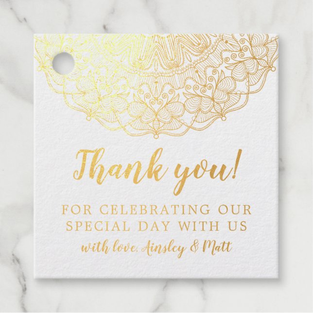 Golden Lace Calligraphy Wedding Vielen Dank Geschenkanhänger (Vorderseite)