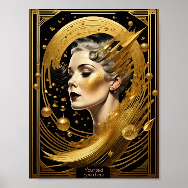 Golden Lady Art Deco editierbar Poster (Vorne)