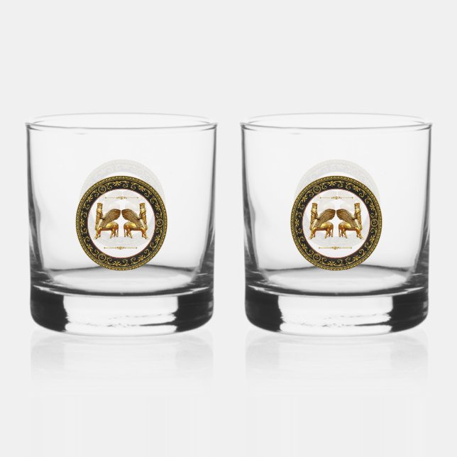 Golden Lamassu Trinkbehälter Set Whiskyglas (Vorderseite)