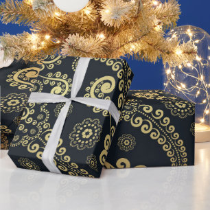 Golden Large Luxury Paisley auf Black Geschenkpapier