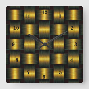 Golden Lattice Wall Clock Black Gold Quadratische Wanduhr