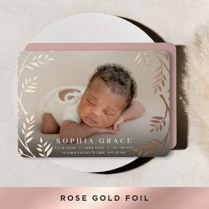 Golden Laurel Rose Gold Foil Geburtserklärung Folieneinladung