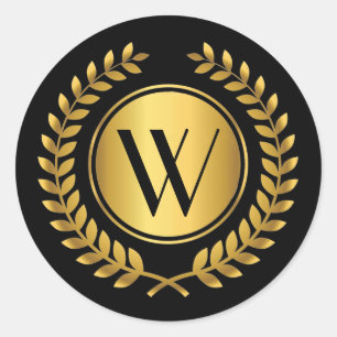 Golden Laurel Wreath Mit Monogramm Runder Aufkleber