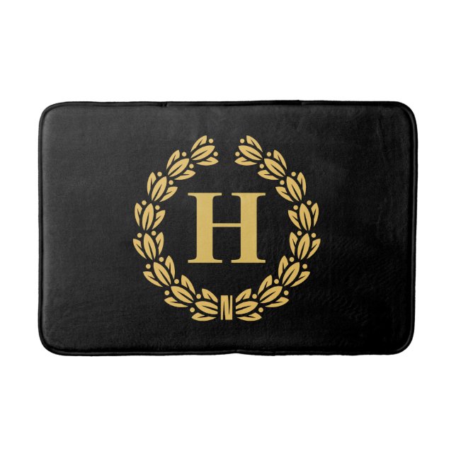 Golden Laurel Wreath Monogram Badematte (Vorderseite)