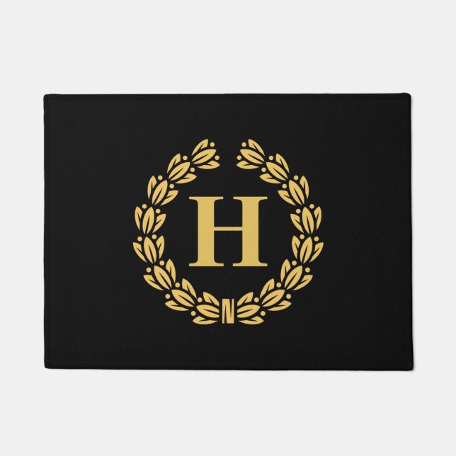 Golden Laurel Wreath Monogram Fußmatte (Vorderseite)