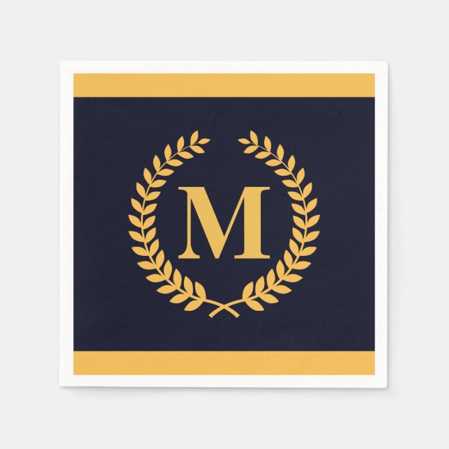 Golden Laurel Wreath Monogram Serviette (Vorderseite)