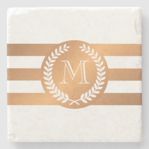 Golden Laurel Wreath Monogram Steinuntersetzer