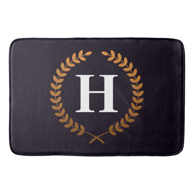 Golden Laurel Wreaths Monogram Badematte (Vorderseite)