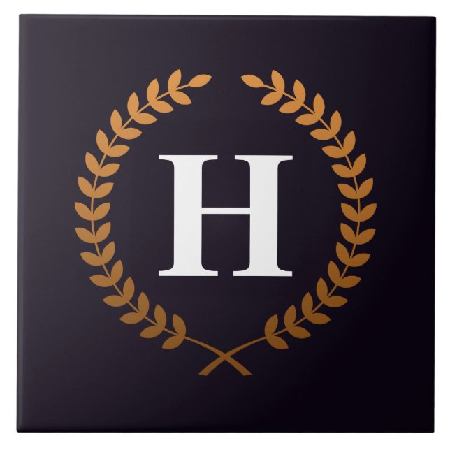 Golden Laurel Wreaths Monogram Fliese (Vorderseite)