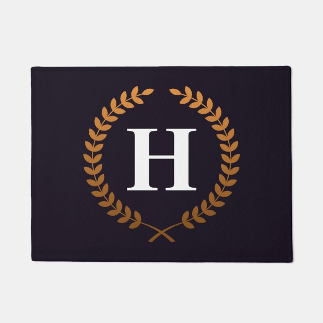 Golden Laurel Wreaths Monogram Fußmatte (Vorderseite)