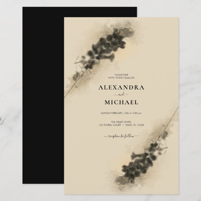 Golden Lavender Blume Hochzeit Einladung (Vorne/Hinten)