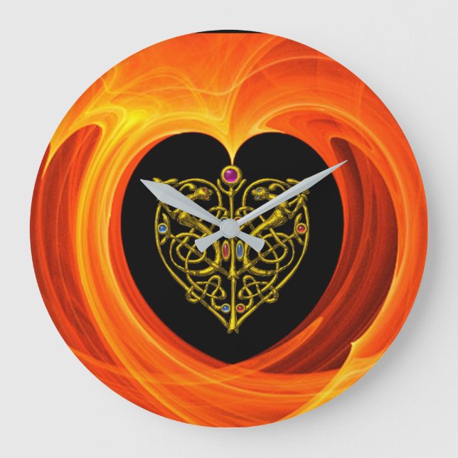 GOLDEN LEAF,  black orange yellow Große Wanduhr (Vorderseite)