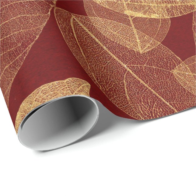 Golden Leaf Crimson Maroon Burgundy Luxury Geschenkpapier (Rolleneckpunkt)