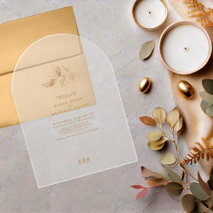 Golden Leaf Hochzeit Gold/Burgund ID655 Acryleinladungen