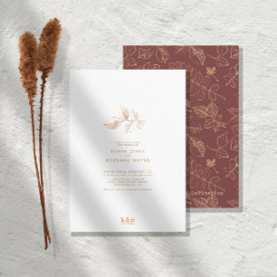 Golden Leaf Wedding Gold/Burgund ID655 Einladung