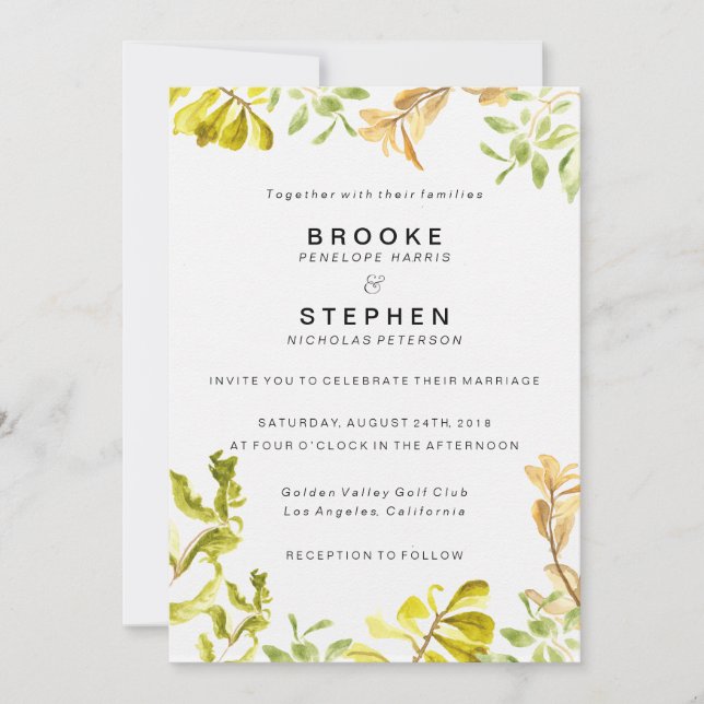 Golden Leafy Bower Wedding Einladung (Vorderseite)