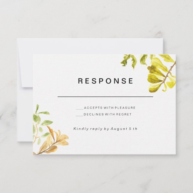 Golden Leafy Bower Wedding RSVP Karte (Vorderseite)