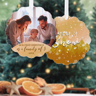 Golden Let it Snow Foto 1. Weihnachtsfamilie von 3 Ornament Karte