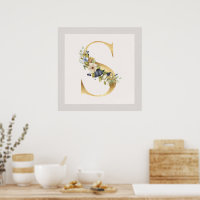 Golden Letter S Flora Trimm Poster