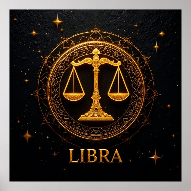 Golden Libra Zodiac Signature Illustration Poster (Vorne)