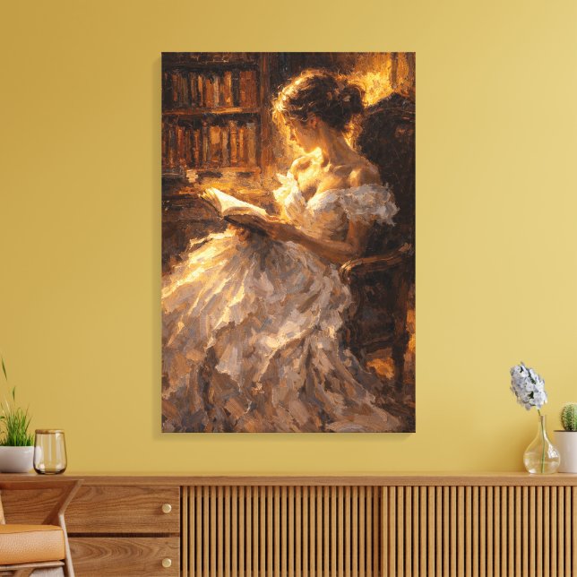 Golden Library Glow: Visual Impasto Style  Leinwanddruck (Insitu (Wohnzimmer))