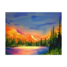 Golden Light Berge Wasserfarben Postkarte