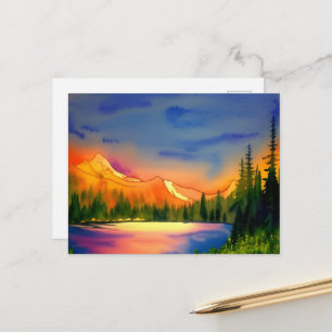Golden Light Mountains Landschaftlich Wasserfarben Postkarte