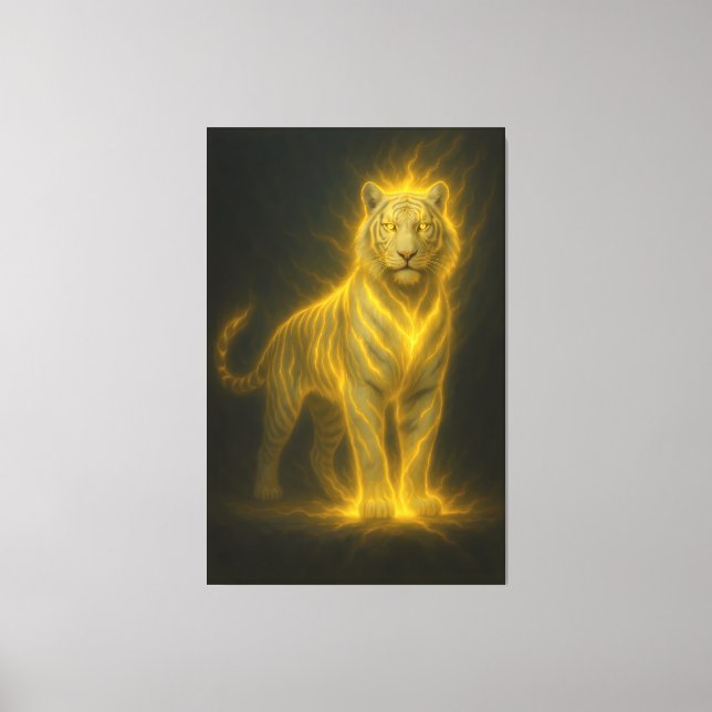 Golden Lightning Tiger – High-End Fantasy Art Pain Leinwanddruck (Vorderseite)