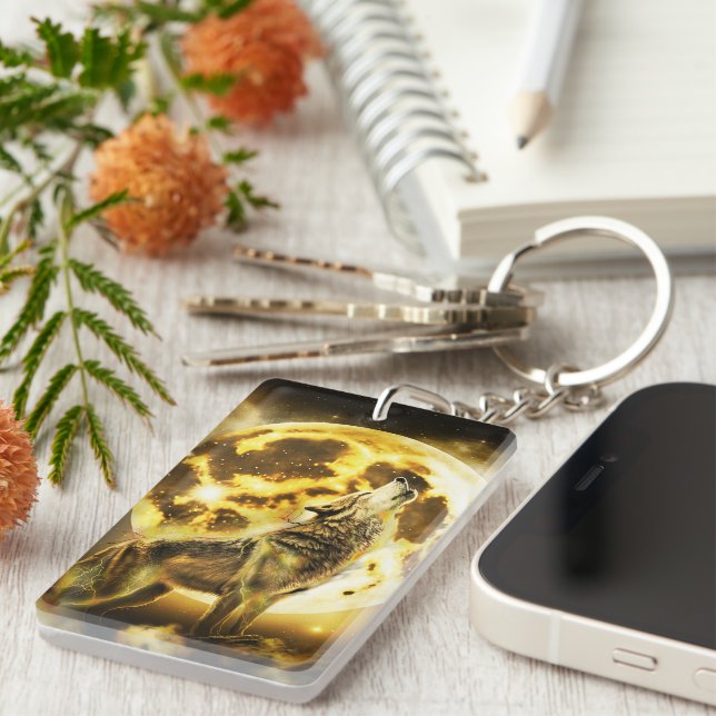 Golden Lightning Wolf Schlüsselanhänger (Vorderseite rechts)