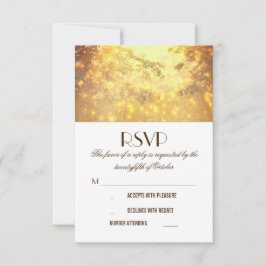 Golden Lights Tree Branches Wedding RSVP Karten