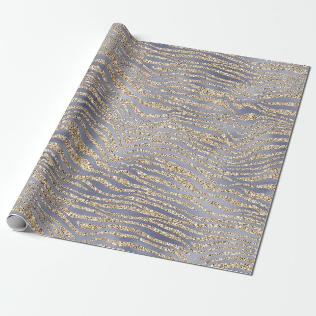 Golden Lila Luxe Glitzer Zebra Geschenkpapier (Ungerollt)