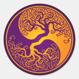 Golden Lila Tree of Life Yin Yang Runder Aufkleber