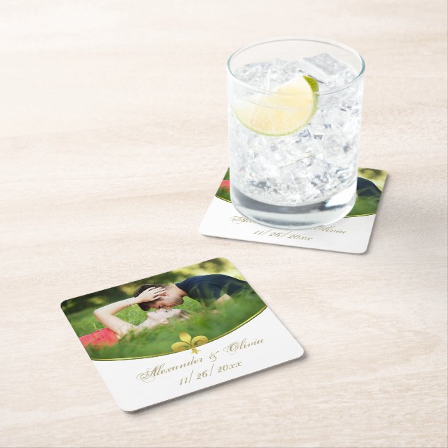 Golden Lilie Foto Wedding Paper Untersetzer (Vor Ort)