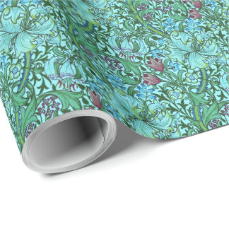 Golden Lilie Vintag florale Blume Blau Rosa Grün Geschenkpapier
