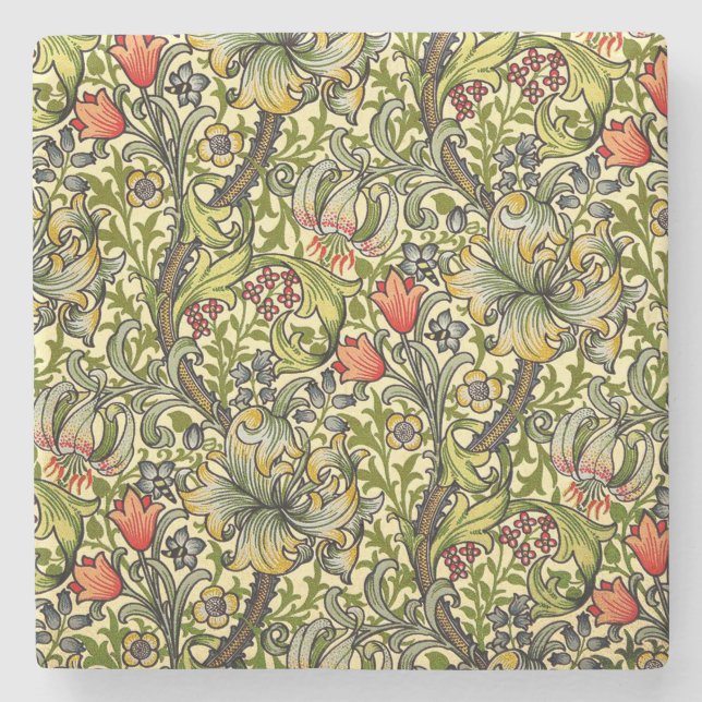 Golden Lilie Vintag William Morris Steinuntersetzer (Vorderseite)