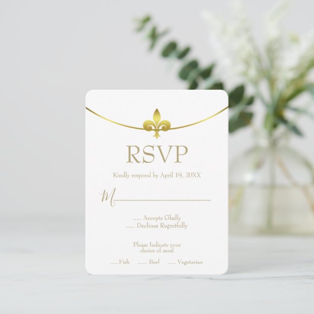Golden Lilie Wedding RSVP Card (Stehend Vorderseite)
