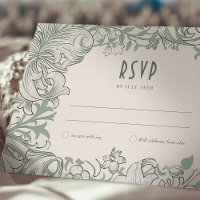 Golden Lily Sage Wedding RSVP Card Morris