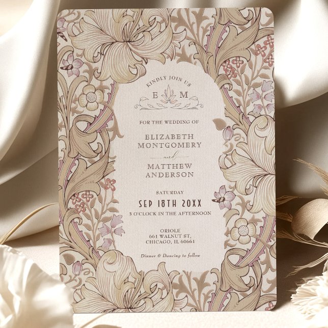 Golden Lily Wedding Suite Pink Cream Morris Einladung (Von Creator hochgeladen)
