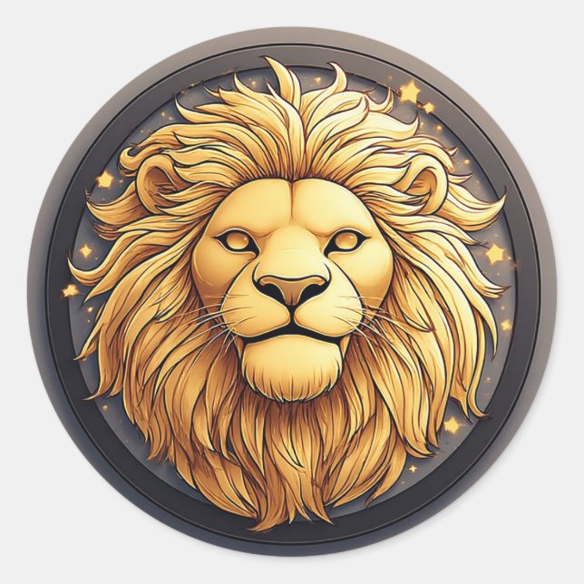 🦁 Golden Lion Cosmic Circle Aufkleber Geschenk (Vorderseite)