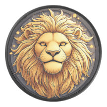 🦁 Golden Lion Cosmic Circle Hockey Puck Geschenk