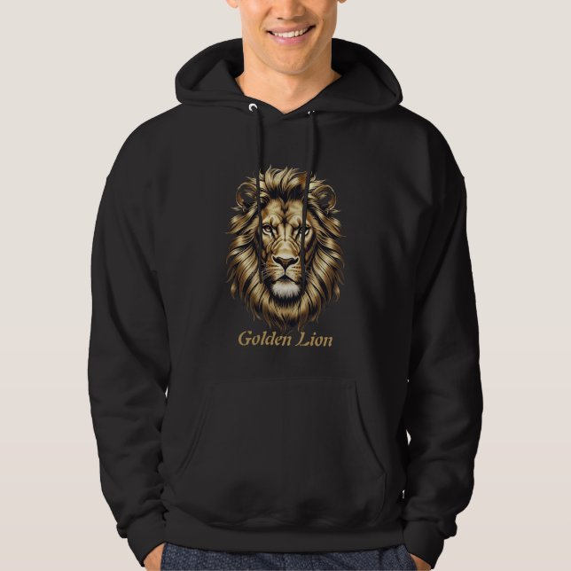 Golden Lion Face T - Shirt - Elegantes Black & Gol (Vorderseite)