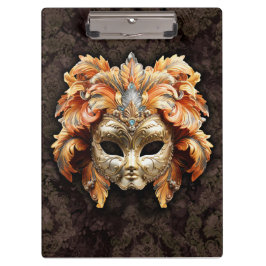 Golden Lion Mask with a Orange Feathers Klemmbrett