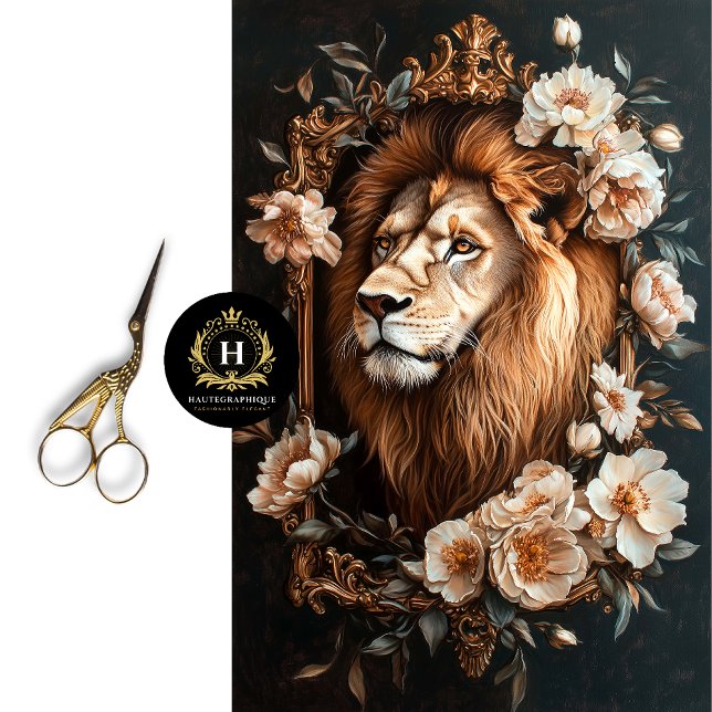 Golden Lion Portrait White Floral Luxus Boutique Seidenpapier (Von Creator hochgeladen)