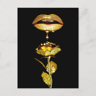 Golden Lips Tropfen Liquid Gold Postkarte