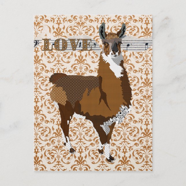 Golden Llama Liebe Damask Postkarte (Vorderseite)