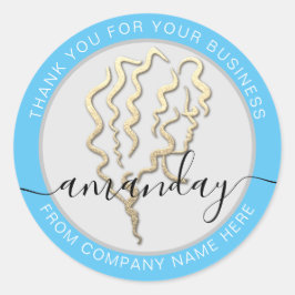 Golden Logo Name Blue Friseur Vielen Dank Runder Aufkleber