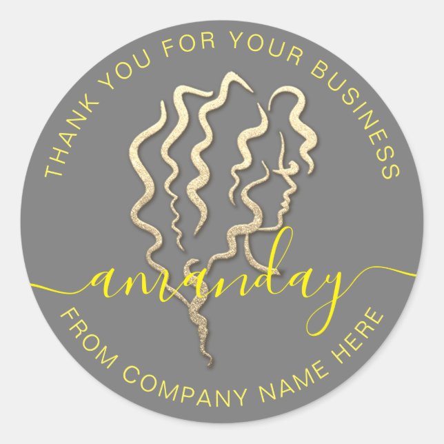 Golden Logo Name Grau gelb Haare Schönheit Vielen  Runder Aufkleber (Vorderseite)